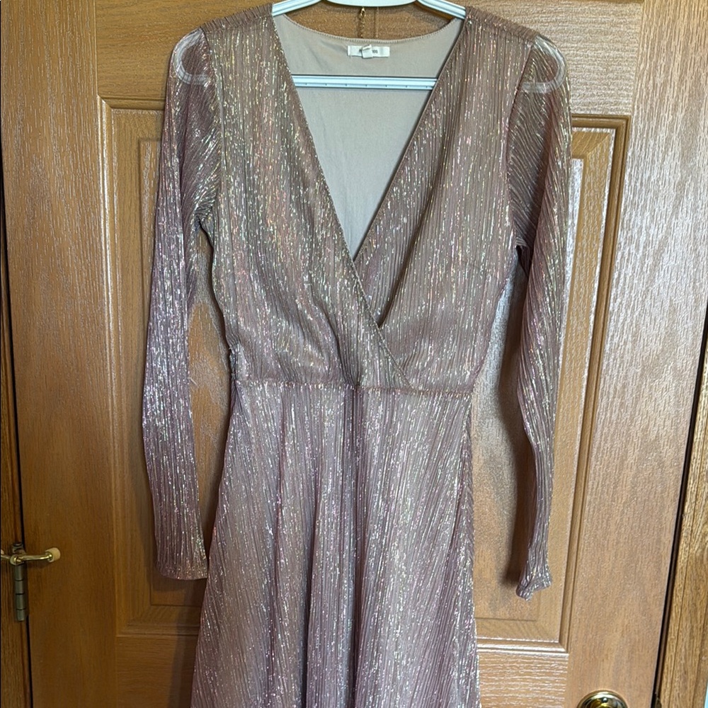 Maurices Pink Fit and Flare Long Sleeve Dress